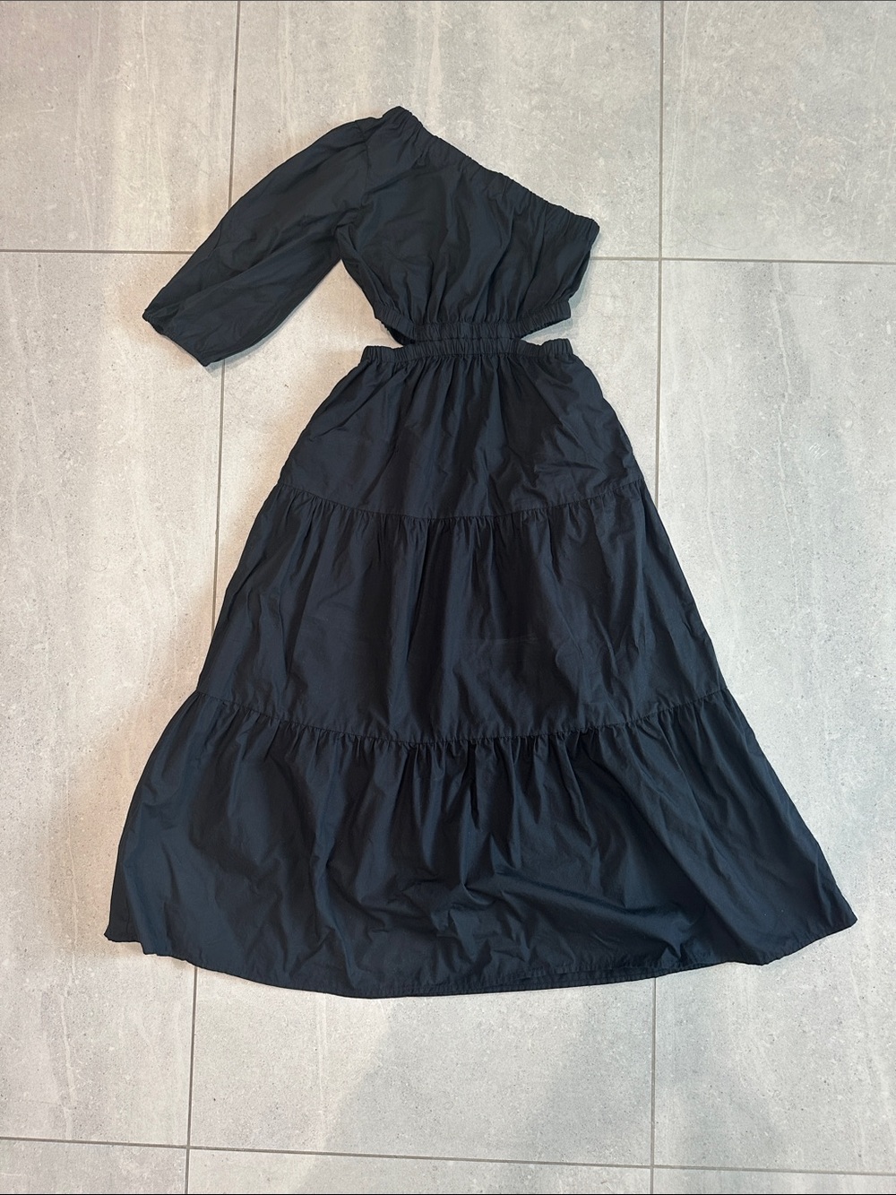 Cotton, Black One-Shoulder Tiered Maxi Dress - Women